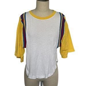 FP Movement by Free People Yellow and White Short Sleeve Tee